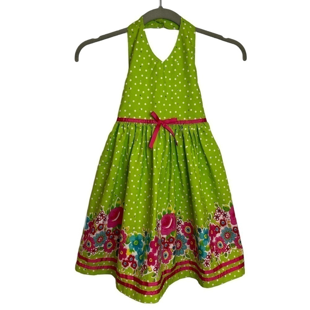 BlueBeri Blvd Halter‎ Polka Dot - Smocked Elastic Back Dress 6X